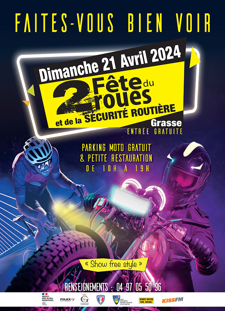 LE FIL ROUGE DE LA « FÊTE DU DEUX ROUES », EST LA SÉCURITÉ ROUTIÈRE AVEC UN FOCUS SUR LE THÈME « VOIR ET ÊTRE VU ». ORGANISÉE CONJOINTEMENT PAR LA VILLE ET LA POLICE NATIONALE EN PARTENARIAT AVEC LA POLICE MUNICIPALE DE GRASSE ET LE SDIS.