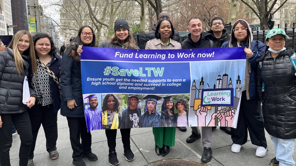 We are outside City Hall pushing to #SaveLTW! Learning to Work (LTW) is a vital program that helps young people graduate from high school and connects them to jobs and further education. @NYCMayor @DOEChancellor @NYCSchools @NYCCouncil