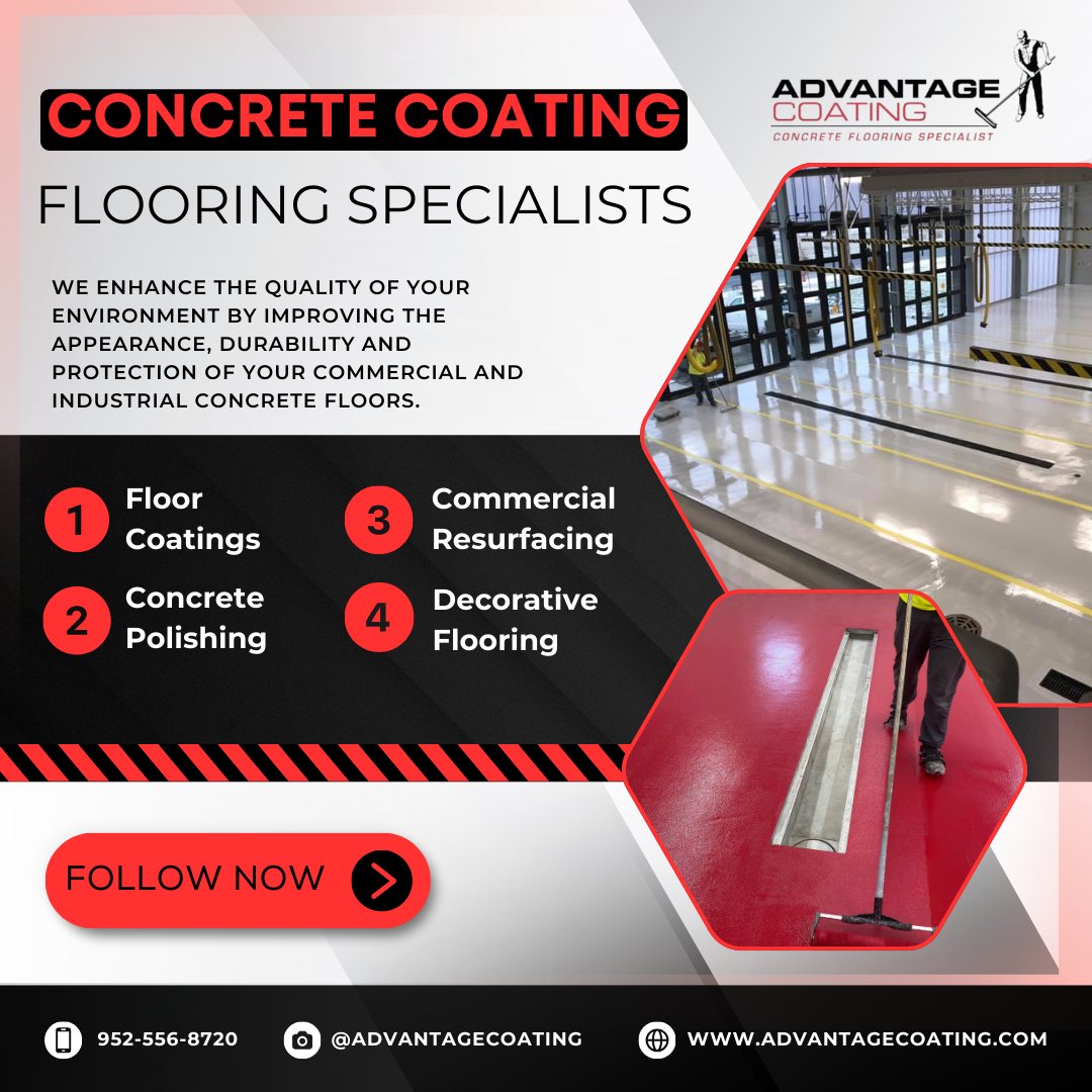 Advantage Coating has you covered!

Give us a follow to learn more about your flooring options and how Advantage Coating can take your space to the next level.

#concretecoating #flooringspecialists #quality #aesthetic #durability #commercialfloors #industrialfloors  #concrete