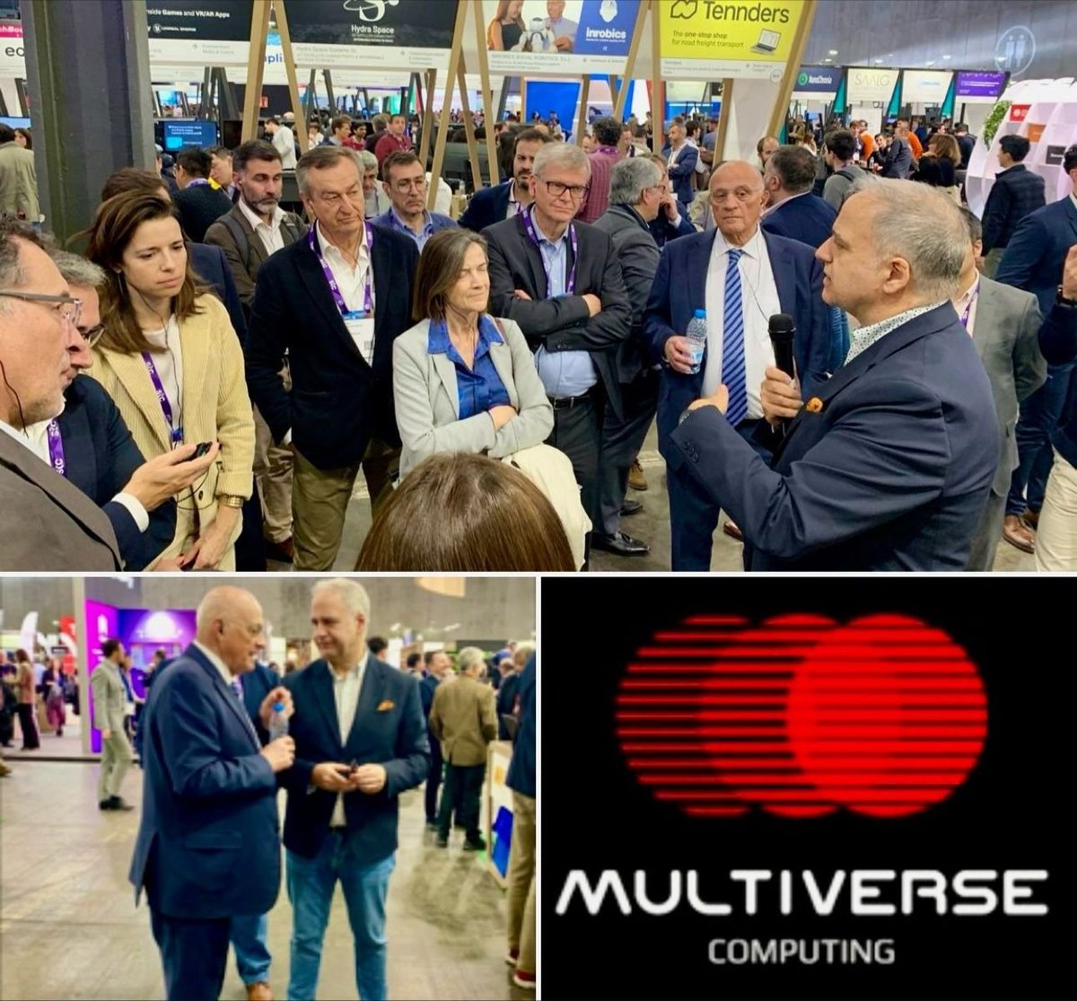 “Josep Oliu, Presidente del Banco Sabadell visita el stand de Multiverse en el #MWC24.”  Enrique Lizaso, CEO de Multiverse, ha explicado a una nutrida representación de la entidad bancaria, diferentes usos de tecnologías cuánticas que pueden aplicarse, en el sector financiero.