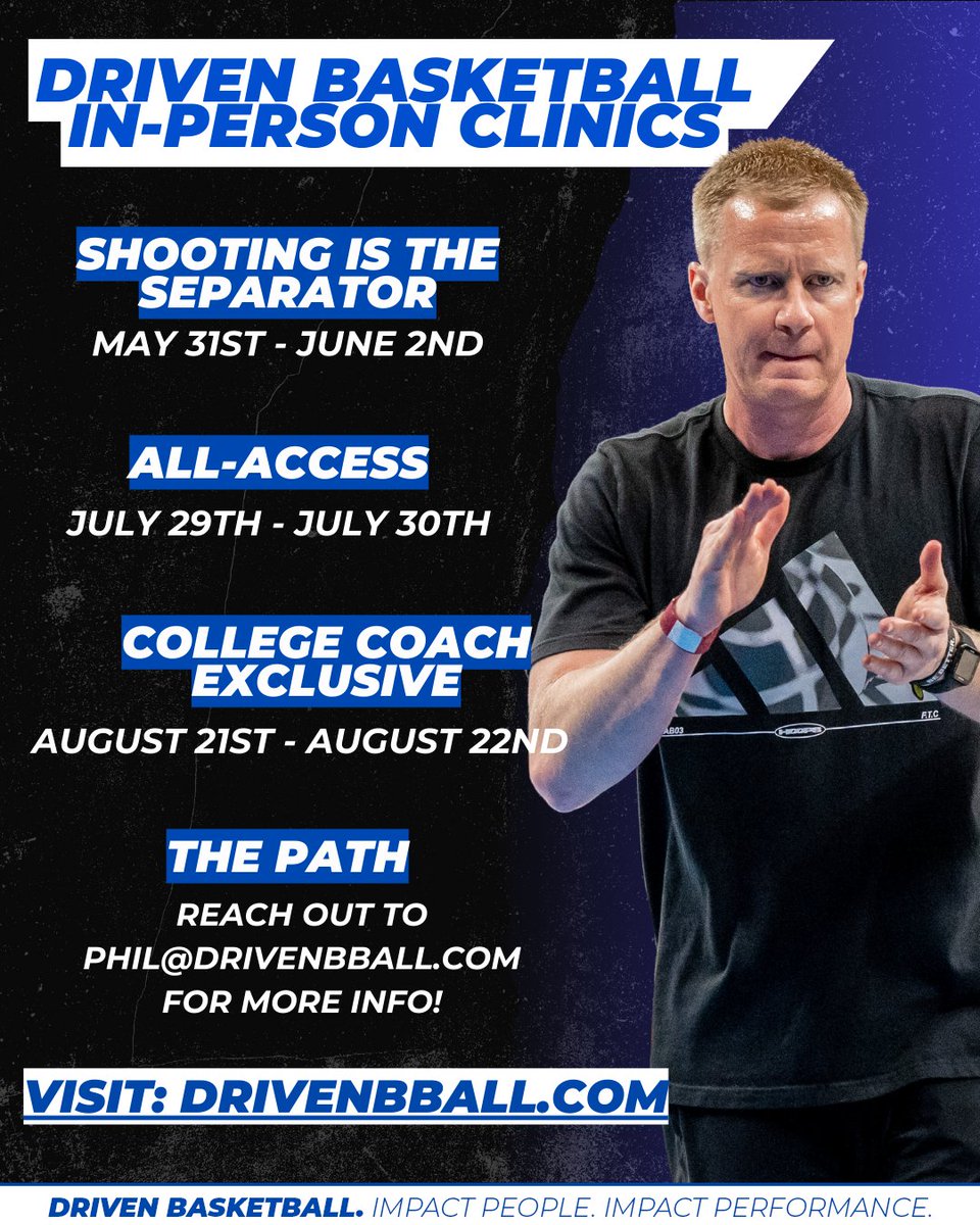 🚨 I am pumped to announce our 2024 Driven Basketball in-person coaches clinic dates! Hosting these clinics has turned into one of my favorite experiences every summer. Get registered today! ⬇️ ⬇️ ⬇️ drivenbball.com/coaching-progr… #Driven
