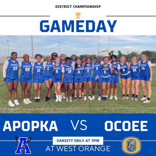 ApopkaFlag's tweet photo. 🚨District 9 Championship Game🚨
Apopka vs Ocoee, 
7pm at West Orange High https://t.co/P4N8XALKvl