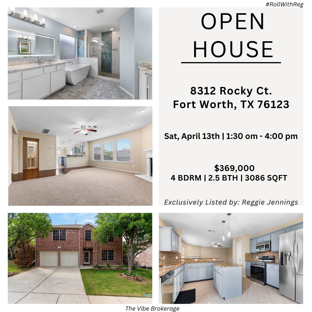 🏡 Open House | 8312 Rocky Ct. | Sat, April 13th | 1:30 PM Tell a friend to tell a friend. Come check us out ! 🕺🏾 📲: 708-826-3333 (Call/Text) 📧: ReggieJRealEstate@gmail.com 📥: DM Me Exclusively Listed by: Reggie Jennings The Vibe Brokerage