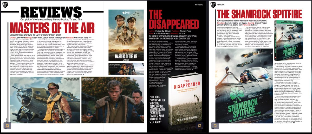 Nice little review of the Shamrock Spitfire in this month’s @HistoryofWarMag - Thanks for the review. @nigeldaveyfilms @JohnDaw24019466 @101FilmsInt @Amcomri_AMEN #spitfire #filmreview #spitfirepaddy