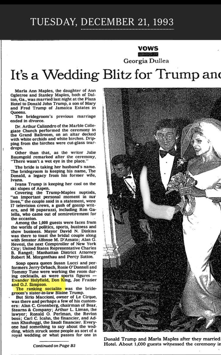 In case you’re wondering:

YES, OF COURSE Donald Trump was friends with OJ Simpson.

Oh, you say Trump took photos with lots of people . . .

Trump invited OJ to his second WEDDING to Marla Maples.

Birds of a feather.  💯% !!!

#GoodbyeTwitter Goodbye Twitter