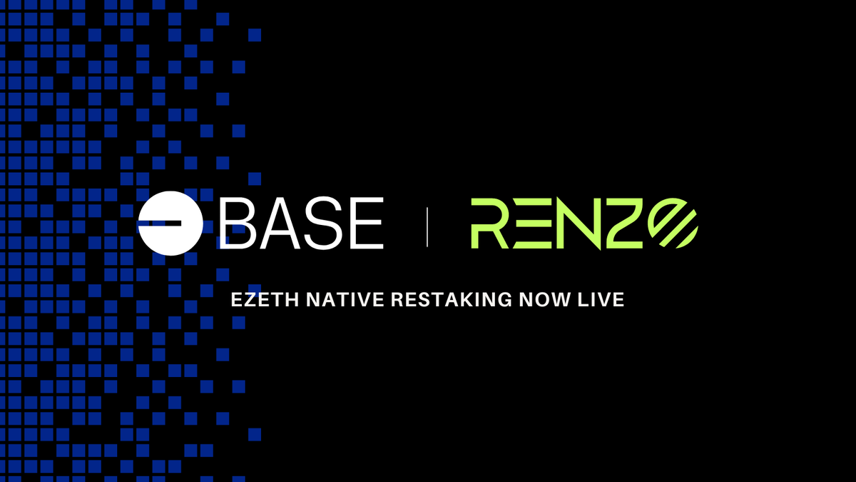 Native Restaking is now live on @base Your ticket to ETH restaking powered by Renzo, @eigenlayer & Base DeFi integrations w @aerodromefi🫡 ▸ renzoprotocol.com