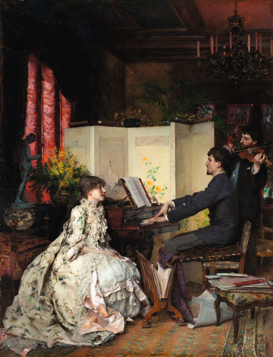 The Duet (1883) by Pascal Dagnan-Bouveret (French artist, lived 1852–1929). 'My personal hobbies are reading, listening to music, and silence.' ― Edith Sitwell. #music