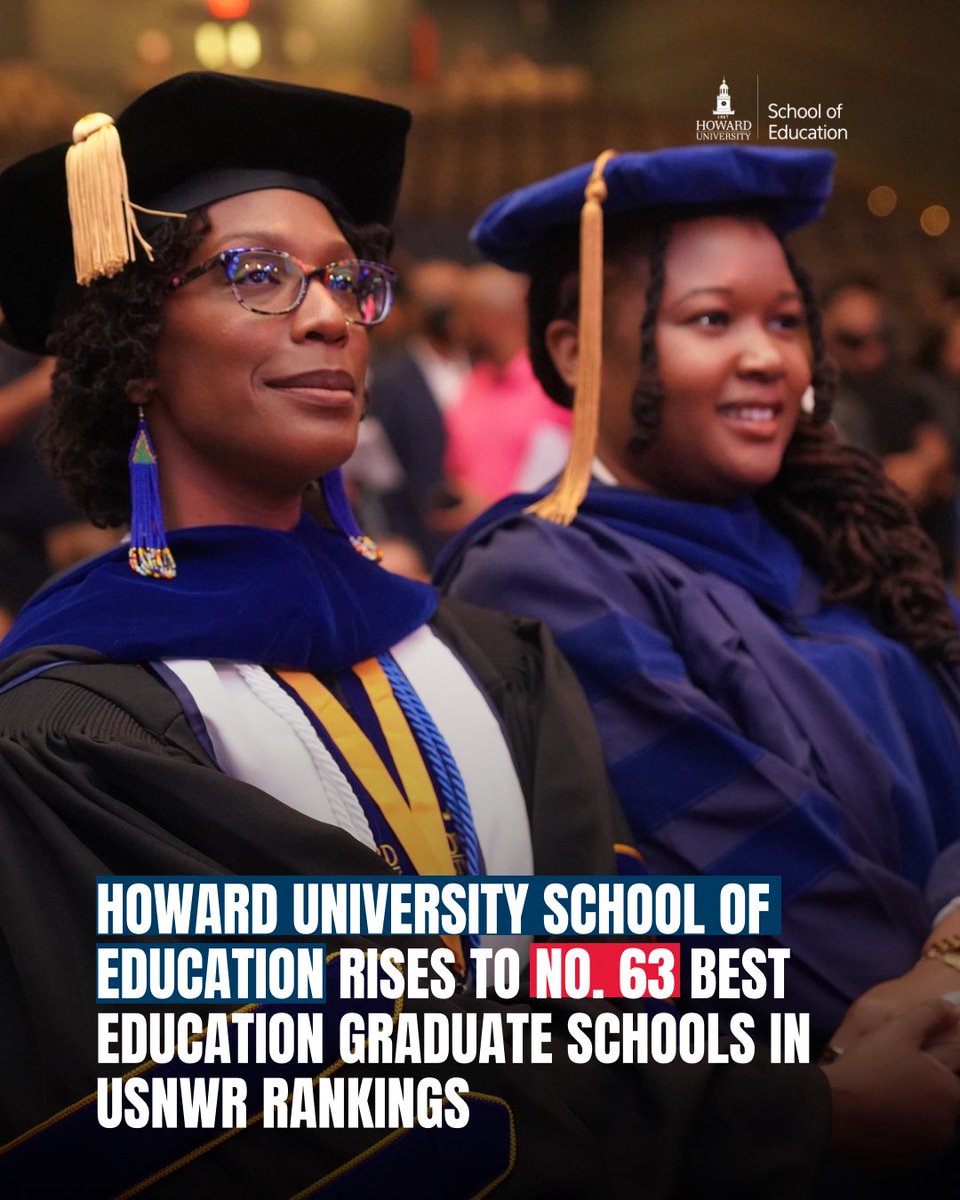 It is with great enthusiasm that we announce the @HowardU School of Education’s rise to No. 63 in the nation among the best education graduate schools according to the 2024-2025 @USNewsEducation - up seven spots from last year, our highest ranking thus far! 🎉🎉 #howardfoward