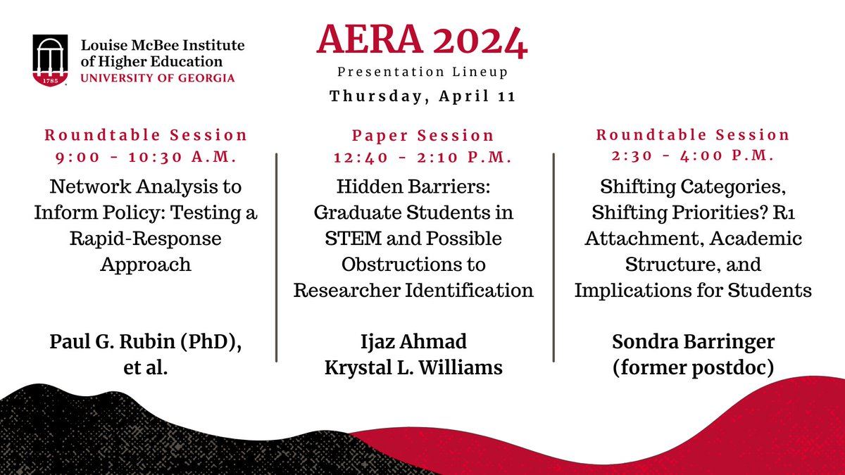 Several members of our community are participating in AERA 2024. If you're attending, here are highlights for today! @ItsPGR, @IjazAhmad12, @KrysLWilliams, @SNBarringer