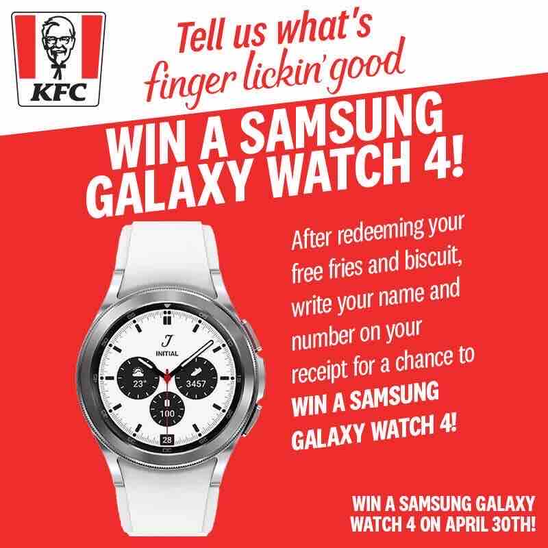 kfcslu's tweet photo. We’re giving away amazing prizes each month‼️🥳
All you have to do is purchase ANY order of KFC, visit https://t.co/YntTWbTkUZ and give us positive feedback for a chance to WIN a Samsung Galaxy Watch 4!! 🤪⌚️

#kfc #kfcstlucia #gessurvey #offer #giveaway #samsunggalaxywatch4 https://t.co/tyAVbQkKjV