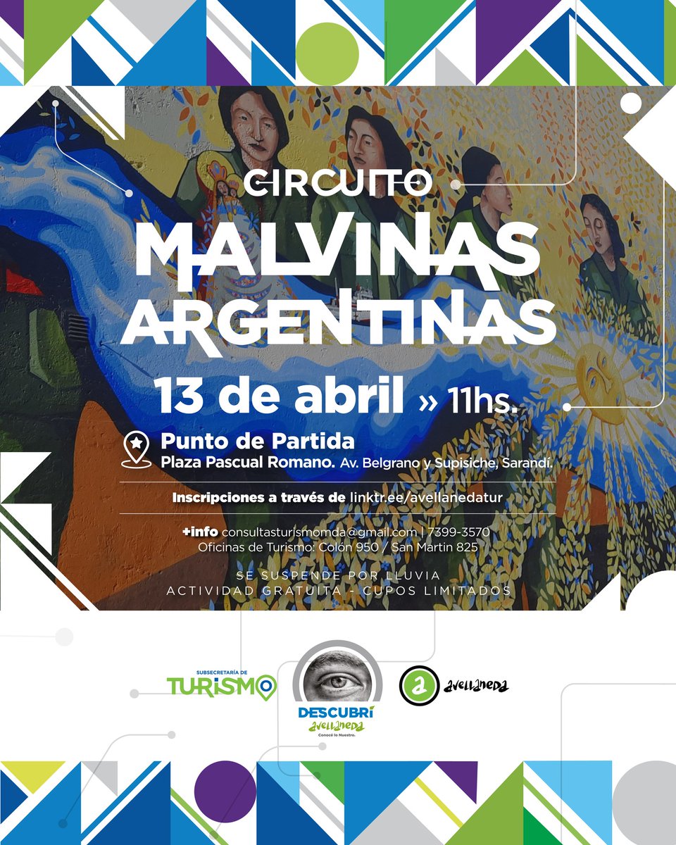 🌎 CIRCUITO MALVINAS ARGENTINAS 🇦🇷 En el marco del 42° aniversario de la guerra, realizaremos un recorrido homenaje visitando monumentos, placas y murales que conmemoran a mujeres y hombres combatientes de Malvinas. 📝 Inscripciones abiertas: linktr.ee/avellanedatur