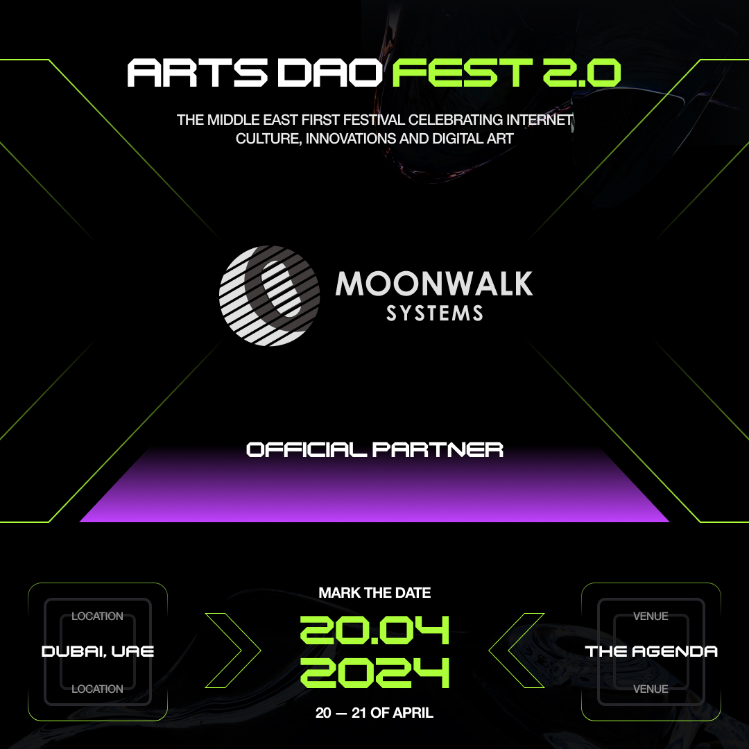 Extremely delighted to have @Moonwalksystems as an official sponsor for ArtsDAO Fest Dubai 2.0! Moonwalk Systems has been driving innovation in the blockchain industry by providing turnkey mining solutions such as cutting-edge cooling and security systems for hardware owners 🔥…