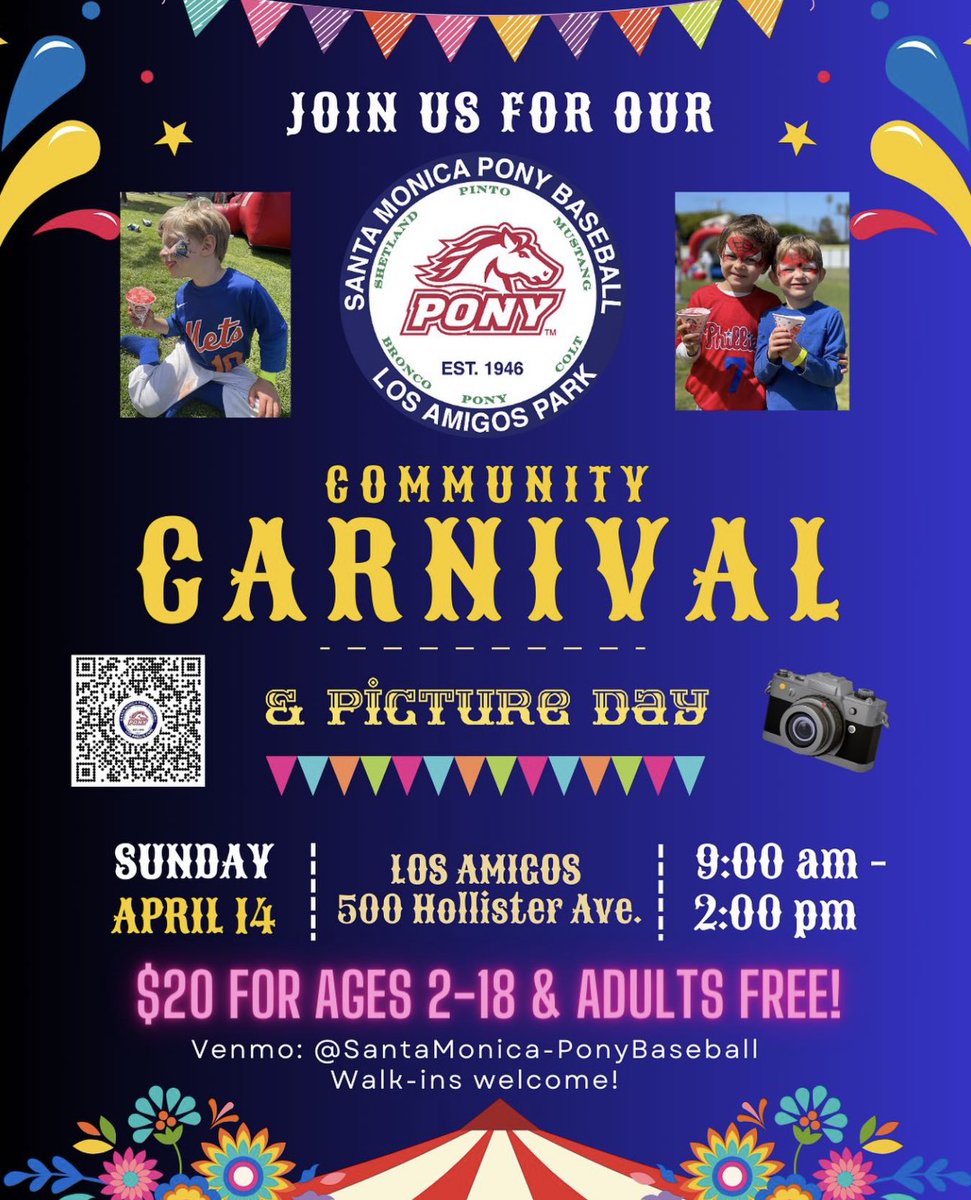 Annual Community Carnival & Picture Day has been rescheduled to Sunday April 14 from 9am-2pm at our Santa Monica Los Amigos Park field!