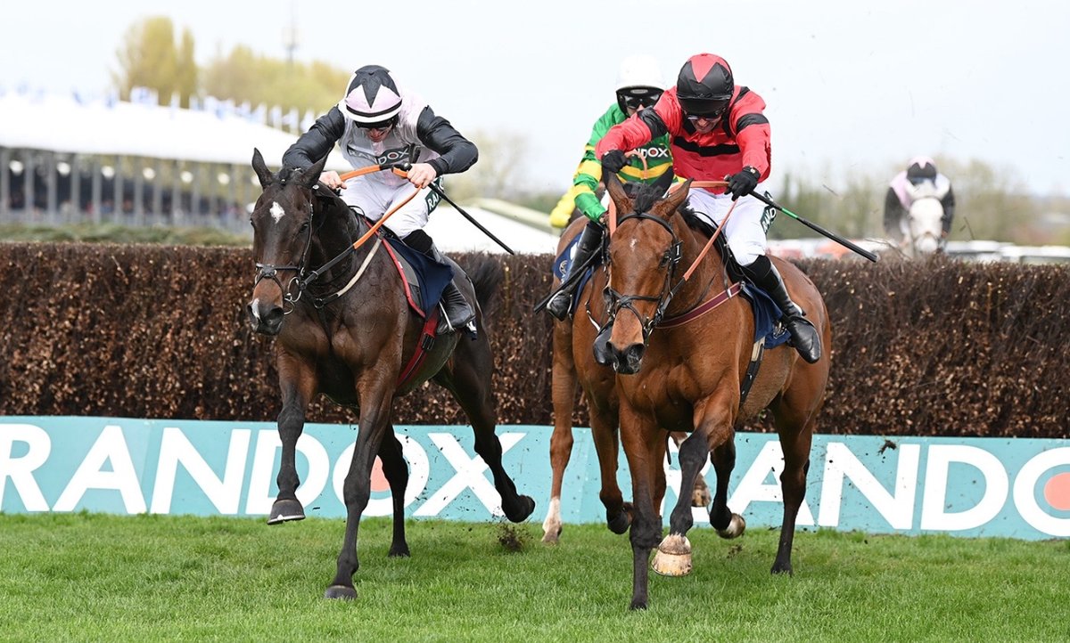 Gerri Colombe just out points course specialist Ahoy Senor in the William Hill Bowl at Aintree, going one better than his fine second to Galpoin des Champs in the Cheltenham Gold Cup 📸 Bill Selwyn