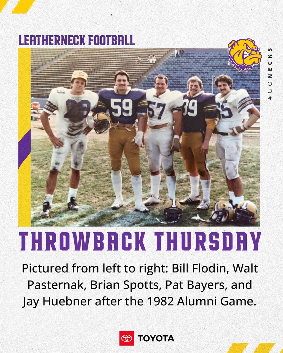 𝓣𝓱𝓻𝓸𝔀𝓫𝓪𝓬𝓴 𝓣𝓱𝓾𝓻𝓼𝓭𝓪𝔂 Pictured from L to R: Bill Flodin, Walt Pasternak, Brian Spotts, Pat Bayers, and Jay Huebner after the 1982 Alumni Game. #TBT brought to you by the Toyota Season Ticket Drive. 2024 season tickets go on sale 4/15! #GoNecks | #OneGoal | #ECI