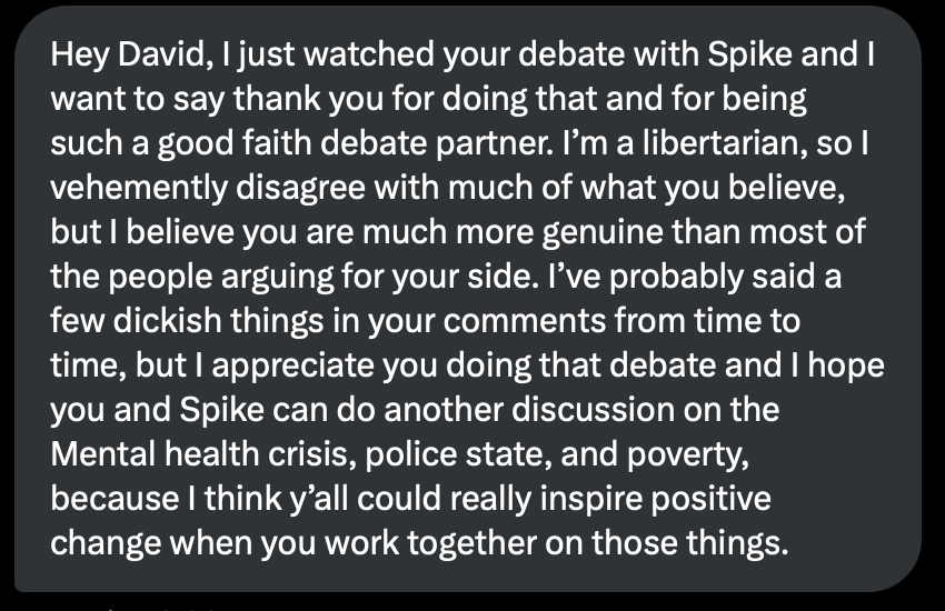 I did my first public debate on guns yesterday and the responses have made me hopeful. There was some really good discussion and debating between me and my debate opponent- Spike Cohen. Even if you completely disagree with me please consider watching. youtube.com/live/x763ahtuK…