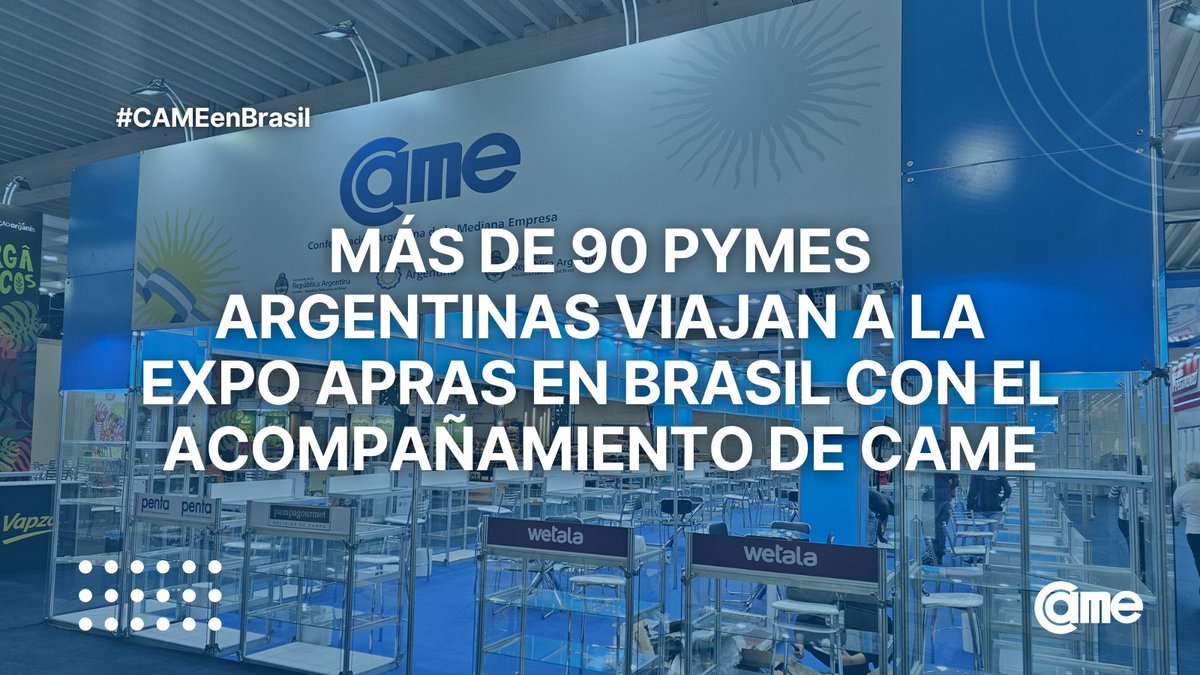 PROMOCIÓN DEL COMERCIO BILATERAL PYME 🇦🇷🇧🇷 La próxima semana inicia una nueva misión comercial de #CAME a #Brasil, junto a pequeñas y medianas #empresas de 12 provincias, que participarán del stand de #CAME en #ExpoApras, la feria supermercadista más grande del sur del vecino…