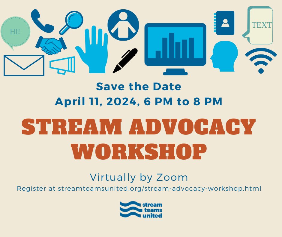 Join us tonight at 6 PM for a stream advocacy workshop/meeting. Learn more about current water issues in Missouri! Can't make it, just sign up and we'll send you the recording! Learn more at streamteamsunited.org/stream-advocac…