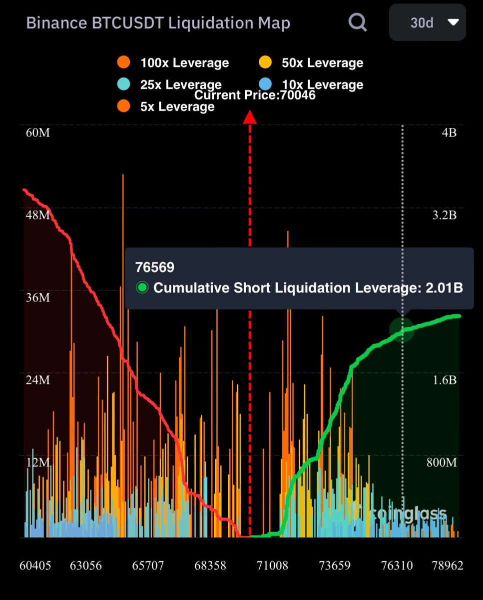 The halving squeeze is set up. The break out of the bull flag to $76500 will liquidate $2.01b of shorts. 👀