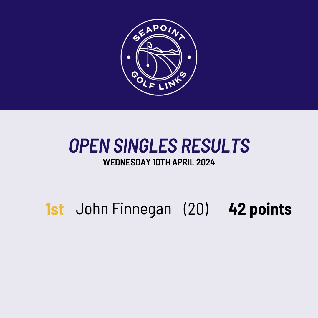 Open Singles Results - 10/4/24 Well done to John for a great score of 42 👏 Book your next round at Seapoint here hubs.li/Q02szGWv0