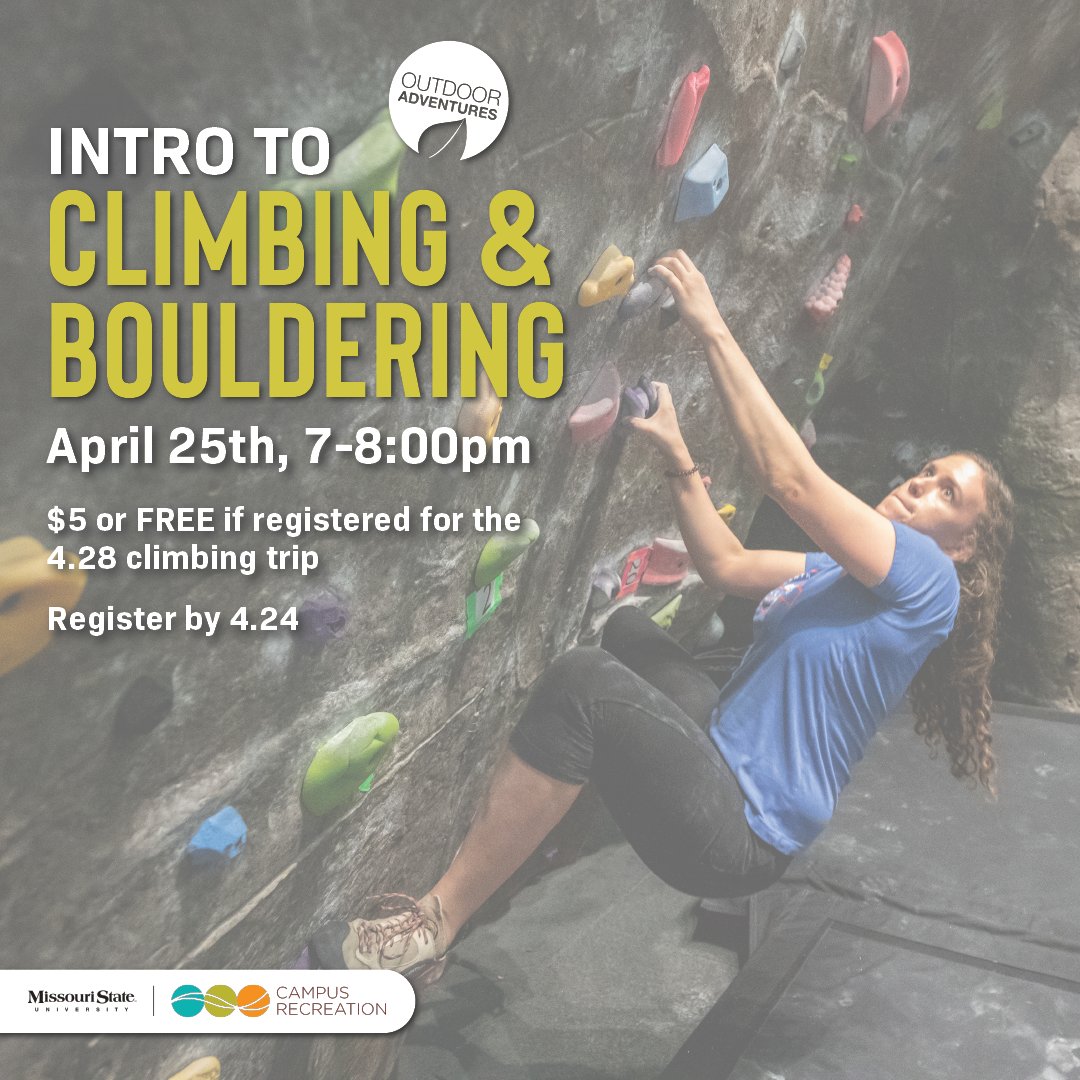 _MSUCampusRec's tweet image. Ever wanted to learn the ropes about climbing and bouldering? Heres your chance! We will have a climbing clinic for people to develop their climbing skills under the watch of OA trip leaders on April 25th. Its only $5, or FREE if you are registered for the OA trip on April 28th.