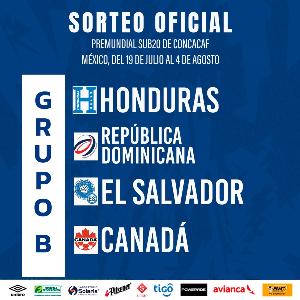 🇸🇻| 𝐒𝐞𝐥𝐞𝐜𝐜𝐢𝐨́𝐧 𝐍𝐚𝐜𝐢𝐨𝐧𝐚𝐥 𝐒𝐮𝐛𝟐𝟎 Ya conocemos a nuestros rivales en el premundial que se realizará en México del 19 de julio al 4 de agosto 🇭🇳🇩🇴🇸🇻🇨🇦 #ElSalvador #LaSelectaSub20 #Premundial #Concacaf