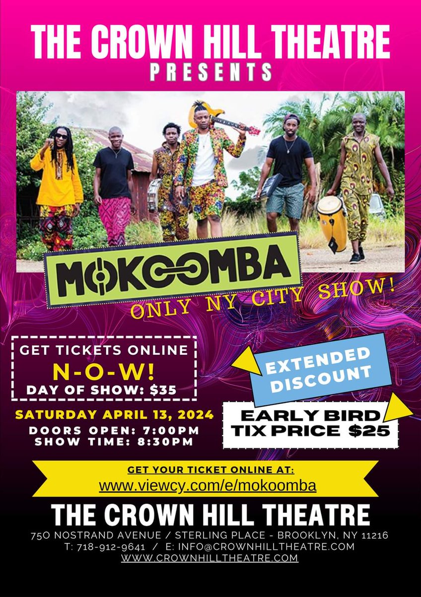 👉🏾 👉🏾 EXTENDED Early Bird Tix Price for SATURDAY APRIL 13, 2024 ~ 'Mokoomba LIVE at The Crown Hill Theatre ~ Brooklyn ~ Only NYC Show! Get SPECIAL TIX OFFER TODAY 👉🏽 viewcy.com/e/mokoomba