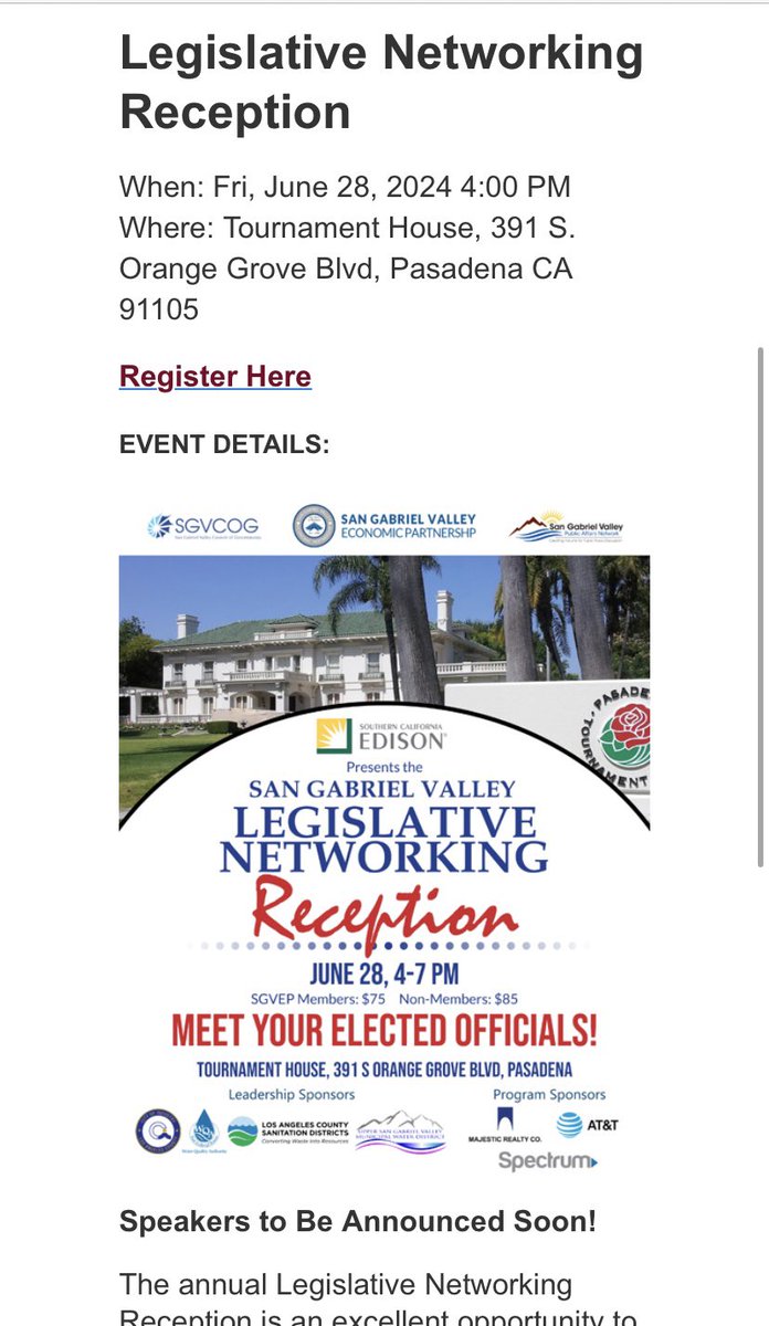 The @SGVEP @SGVCOG has a SGV “Legislative Networking” event to meet elected officials for a price.
Though, one has to ask:
When did @RepLindaSanchez State @SenBobArchuleta @AsmLisaCalderon host a town hall to meet w/constituents without a price? 🤔  #CA38 #SD30 #AD56