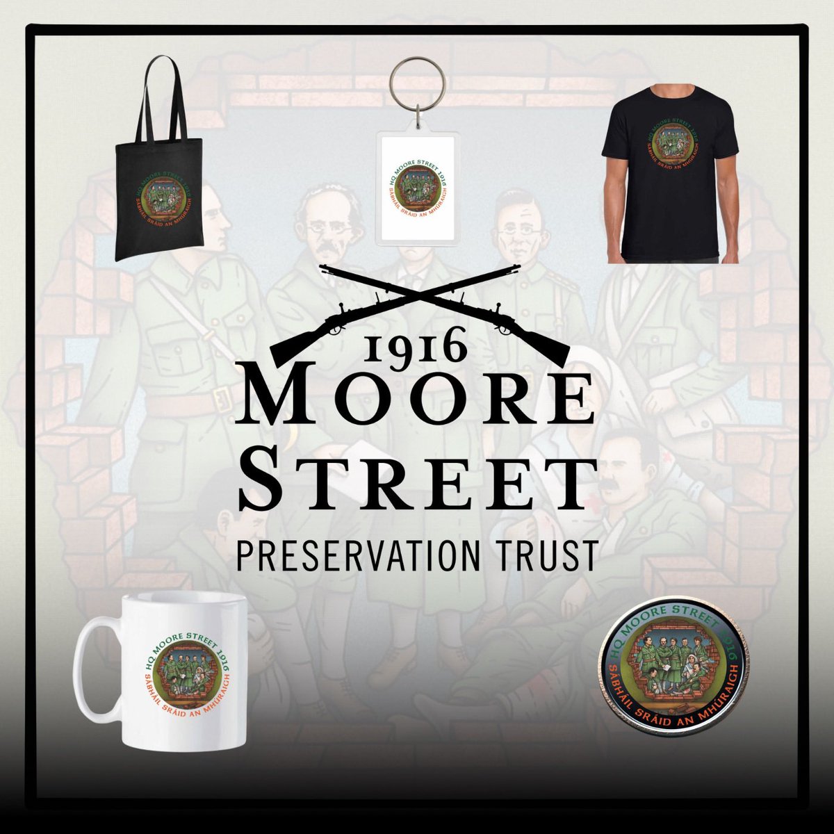 Moore Street Preservation Trust merchandise now on sale 🙌🏼 All profits will go towards the campaign to stop the demolition of this monumental 1916 battlefield site! Have a look at what’s available⬇️ msptshop.myshopify.com Remember our history. Support our campaign.