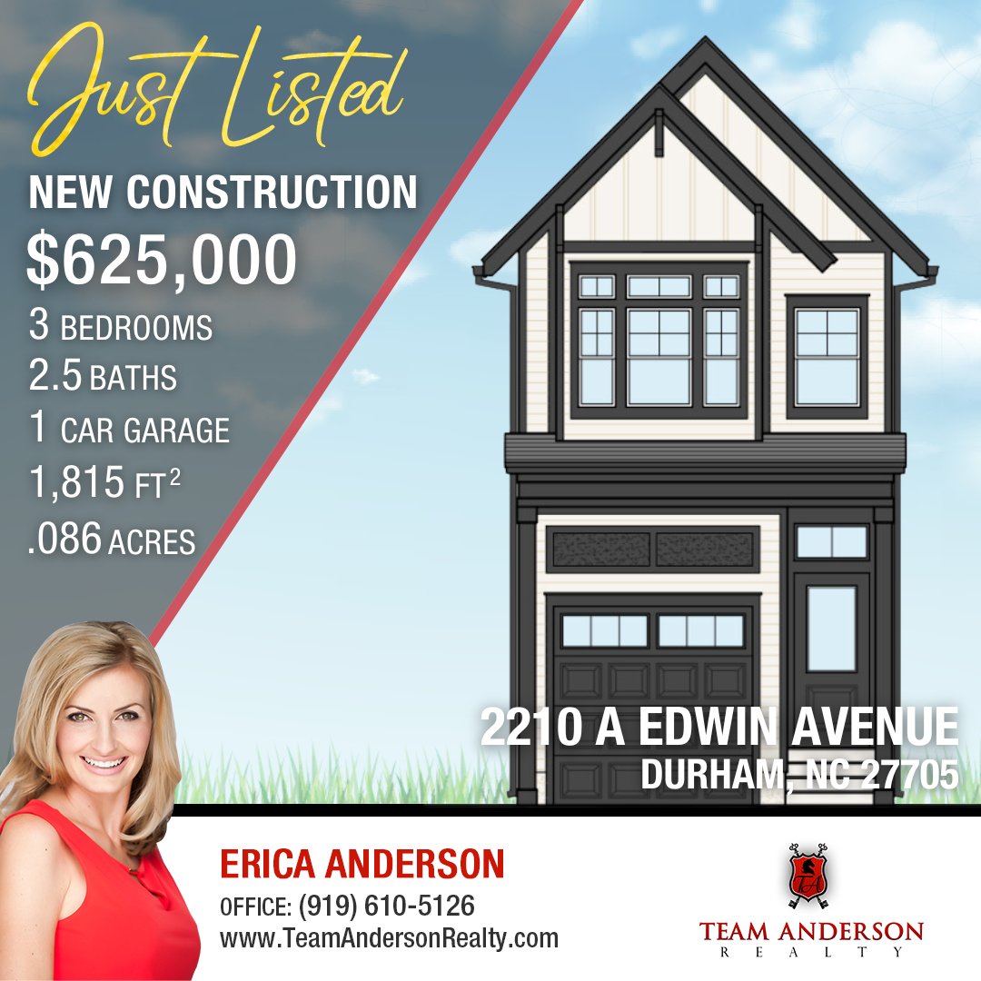 JUST LISTED!  Urban Chic 3 Bedroom Oasis! 

2210 A Edwin Avenue, Durham, NC 27705 

Offered at: $625,000 

tinyurl.com/y9a3w6t4 

#JustListed #NewConstruction #BreakfastBar #CityLiving #BackPorch #OpenFloorPlan #StainlessSteelAppliances