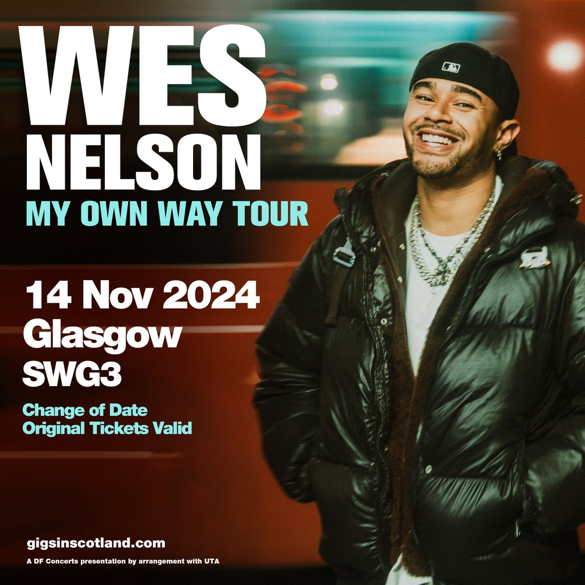 RESCHEDULED » @WesNelsonMusic's show at @SWG3glasgow originally on 9th May, has been rescheduled to 14th November. Original tickets remain valid. See you there! Tickets 🎟️⇾ gigss.co/wes-nelson