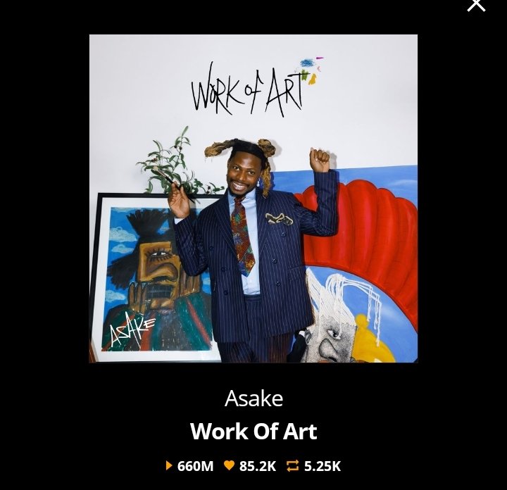 .@asakemusik's WORK OF ART hits 660M streams on Audiomack 🔥📿