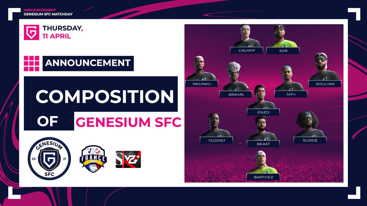 Genesium SFC β½ (@genesiumsfc) on Twitter photo ππππππππ β½οΈ
Il est temps de s'imposer en ce dΓ©but de saison πΌ
ποΈ 11 Avril
π <a href="/VPGFrance_/">VPG France</a> β’ Ligue 1 π«π·
π <a href="/ThunderAuk/">ThunderAUK</a>
π <a href="/SwissVPG/">VPG Switzerland π¨π</a> β’ Super League π¨π
π <a href="/La_Selecao_XI/">La_Selecao_XI</a>
π #2FR2Frappes
π 3-1-4-2
<a href="/TeamGenesium/">Genesium</a> #WhereItBegins πΎ ππππππππ β½οΈ
Il est temps de s'imposer en ce dΓ©but de saison πΌ
ποΈ 11 Avril
π <a href="/VPGFrance_/">VPG France</a> β’ Ligue 1 π«π·
π <a href="/ThunderAuk/">ThunderAUK</a>
π <a href="/SwissVPG/">VPG Switzerland π¨π</a> β’ Super League π¨π
π <a href="/La_Selecao_XI/">La_Selecao_XI</a>
π #2FR2Frappes
π 3-1-4-2
<a href="/TeamGenesium/">Genesium</a> #WhereItBegins πΎ