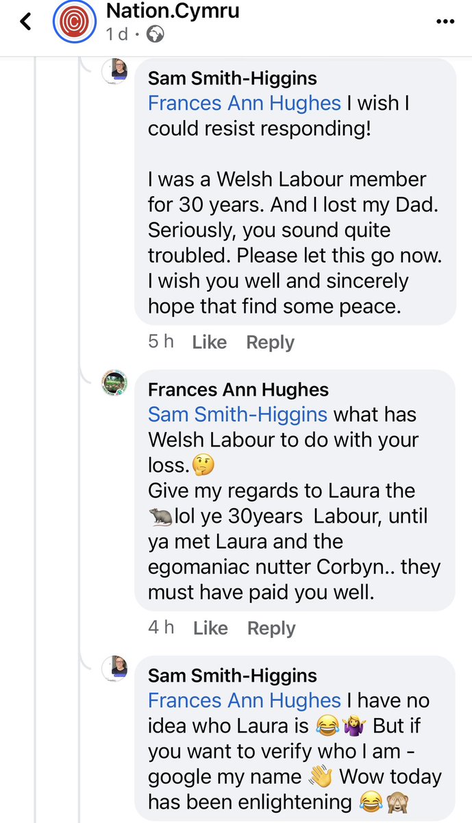 I was trying to engage with someone re: #WalesCovidInquiry. She was getting confused about the UK Inquiry. As I’m a core participant in it (with @cymru_inquiry)I spent ages trying to explain. Then she accused me of being @jeremycorbyn’s wife’s friend? I love internet curveballs😂