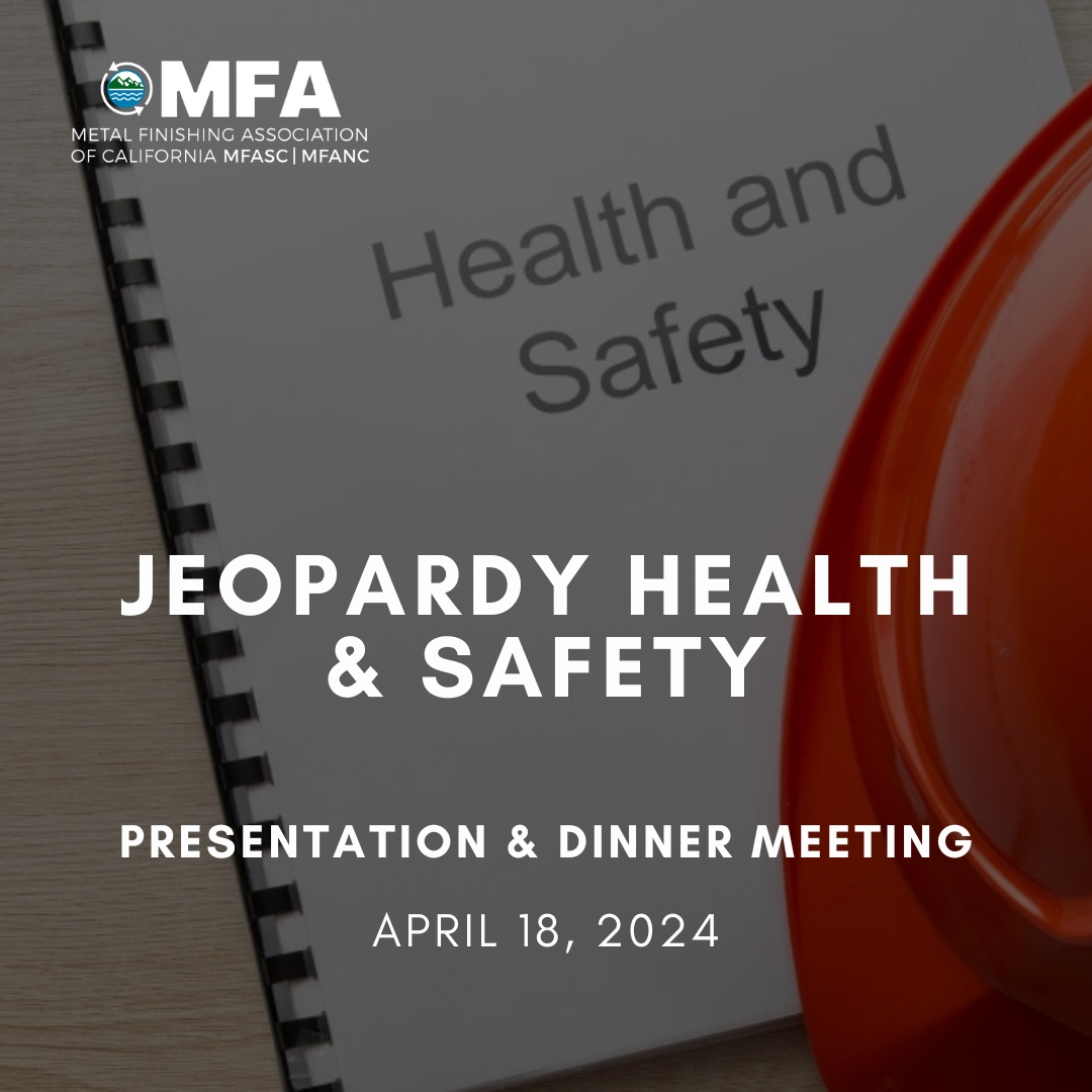 MFASC_MFANC's tweet image. Please join MFANC's upcoming Jeopardy Health &amp;amp; Safety – Presentation and Dinner Meeting on April 18th. Play Jeopardy for a prize as you reinforce your knowledge of health and safety!

Register ➡ tinyurl.com/MFANC-Jeopardy…

#mfaca #mfanc #dinnermeeting #event #metalfinishing
