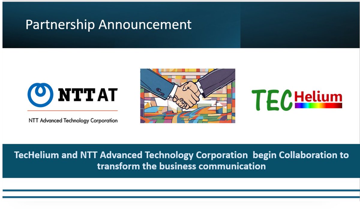 Exciting news! TecHelium and NTT Advanced Technology Corporation have joined forces to create a world where anyone, anytime can see and know. Their collaboration is set to transform the business communication industry. Learn more about this here: prnewswire.com/in/news-releas…