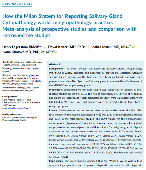 CancerCytopath's tweet image. This new meta-analysis showed that the @MilanSystem works well in FNA cytopathology practice and improves diagnostic accuracy in all diagnostic categories. 

Available #OpenAccess: acsjournals.onlinelibrary.wiley.com/doi/full/10.10…

@IvanaKholova @DavidKalfert @ZMaleki_cyto #cytopath #fnapath
