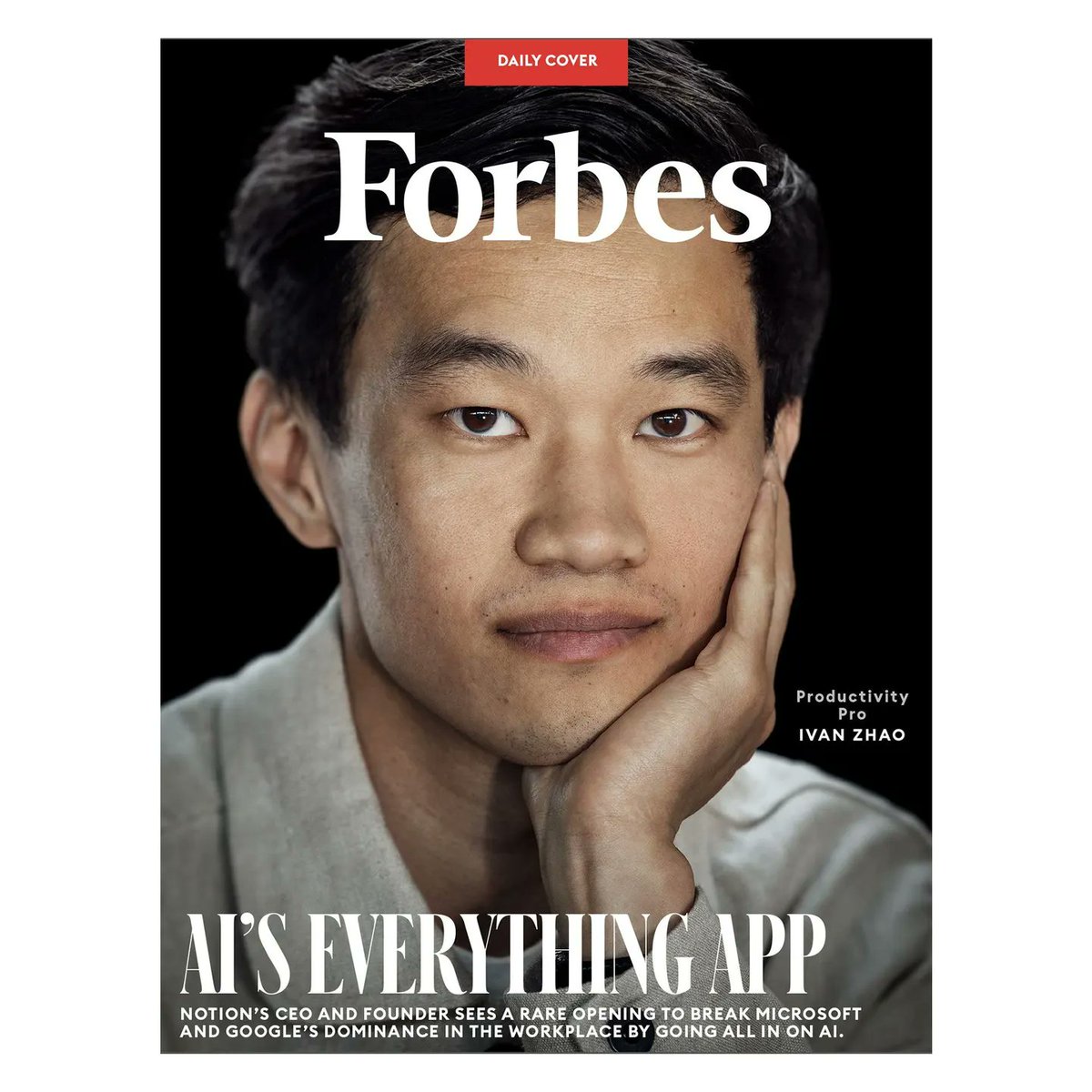 Notion is, even by Silicon Valley standards, idiosyncratic. CEO Ivan Zhao picks out all the furniture at HQ and for years had a no-shoes policy. My latest magazine profile looks at @ivanhzhao's big AI bet, which earned @NotionHQ a spot on #ForbesAI50: forbes.com/sites/kenrickc…