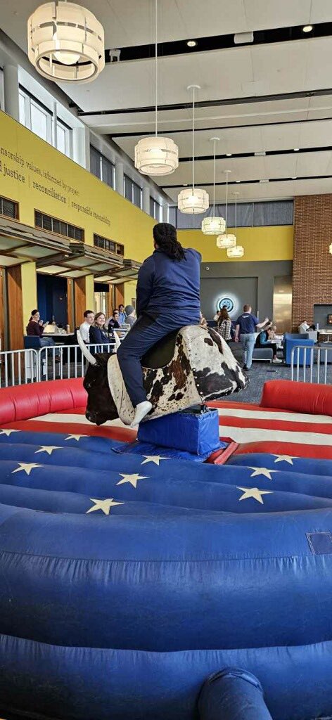 Come over to alumni hall! Ride the mechanical bull when you donate to Day for the Knights.. All I’m saying is …. Anyone can do it!! #KNIGHTS🟡🔵⚔️