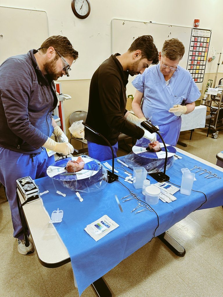 Our residents keenly focused 🧐 on repairing that mitral valve during our wetlab session with Dr. Quinn of @HopkinsCTSurg.

#residenteducation #ctsurgery