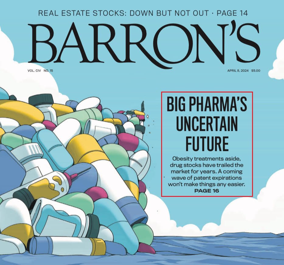 yaireinhorn's tweet photo. 1/Another interesting article-in this week’s @barronsonline, provides an accurate description of the current problematic situation of the big Pharma companies &amp; their lack of success in addressing the potential black swan Patent cliff scenario. $XBI $PFE $JNJ $BMY $SNY $LLY $NVS https://t.co/MbLUOR7BW8
