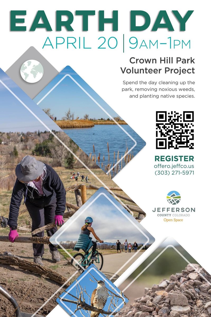 EARTH DAY EVENT 🌎🌲Spend the day with @JeffcoOpenSpace cleaning up Crown Hill Park in Wheat Ridge. Volunteers will help remove noxious weeds &plant native species. All ages & abilities are welcome. Register today 🔗offero.jeffco.us 📅April 20, from 9 a.m. to 1 p.m.