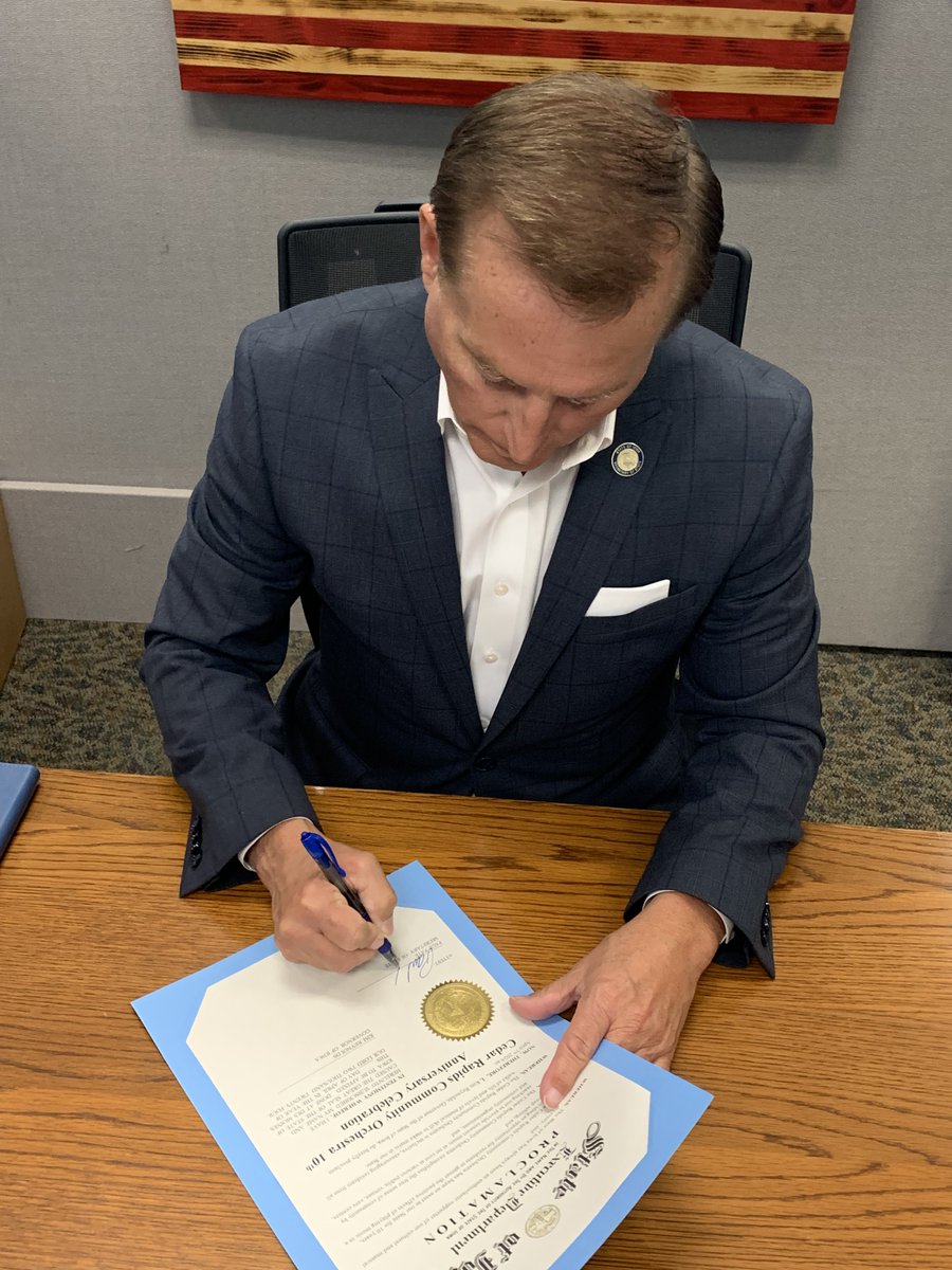 Honored to stand with @KimReynoldsIA in honoring a great organization from my hometown, the Cedar Rapids Community Orchestra. It's their 10th Anniversary on April 13th! Here's to a decade of enriching our community through music!