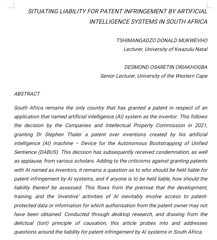 ACCEPTED for publication by the South African Mercantile Law Journal and forthcoming in Volume 1, 2024👇👇👇. Research led by emerging IP Scholar,  my PhD student, Tshimangadzo Donald Mukwevho.