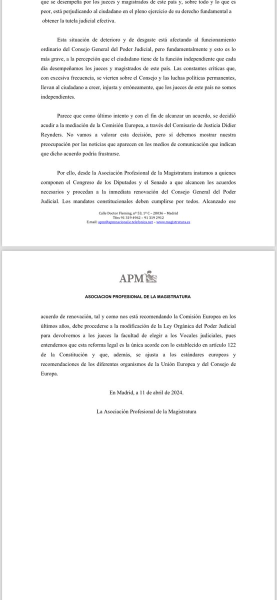 COMUNICADO DE LA ASOCIACIÓN PROFESIONAL DE LA MAGISTRATURA <a href="/juecesAPM/">APM Nacional</a> :
RENOVACIÓN DEL CONSEJO GENERAL DEL PODER JUDICIAL.