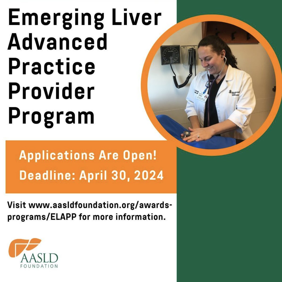 APPs 📣 Apply by April 30th! The @AASLDFoundation Emerging Liver APP program is a wonderful opportunity for APPs to advance their knowledge of liver diseases through educational programming and professional development activities. ➡️ bit.ly/3JcBRCe