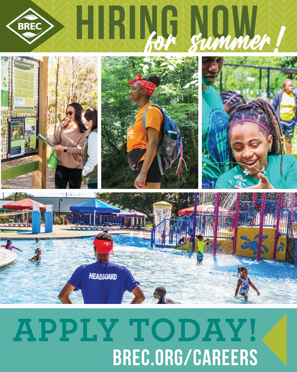 🌞 Looking for a summer job that's fun and fulfilling? 🎉 Join us at BREC for an unforgettable experience! Now hiring adults 16+ for Liberty Lagoon Lifeguards, Summer Camp Counselors, and more! 🏊‍♂️🏕️ Apply now and be part of our award-winning team! 💚✨ brec.org/careers