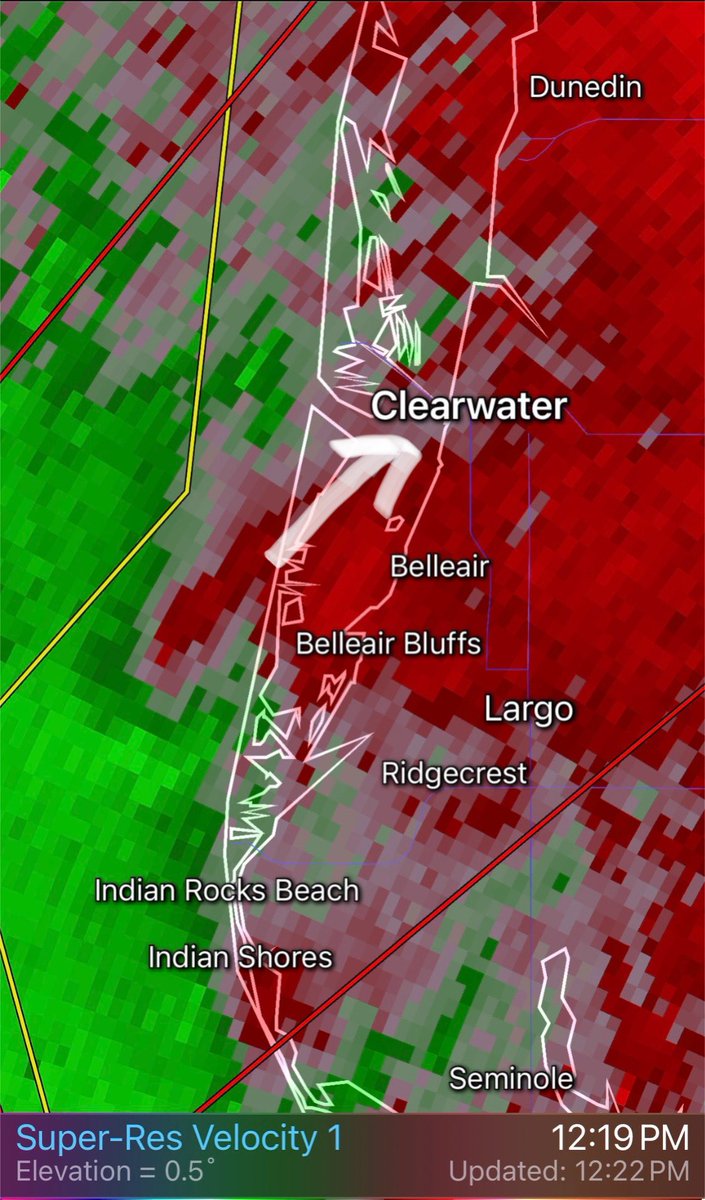 Rotation still noted on the coast of Pinellas County near Belleair. Moving northeast. #FLwx Live coverage on @BN9