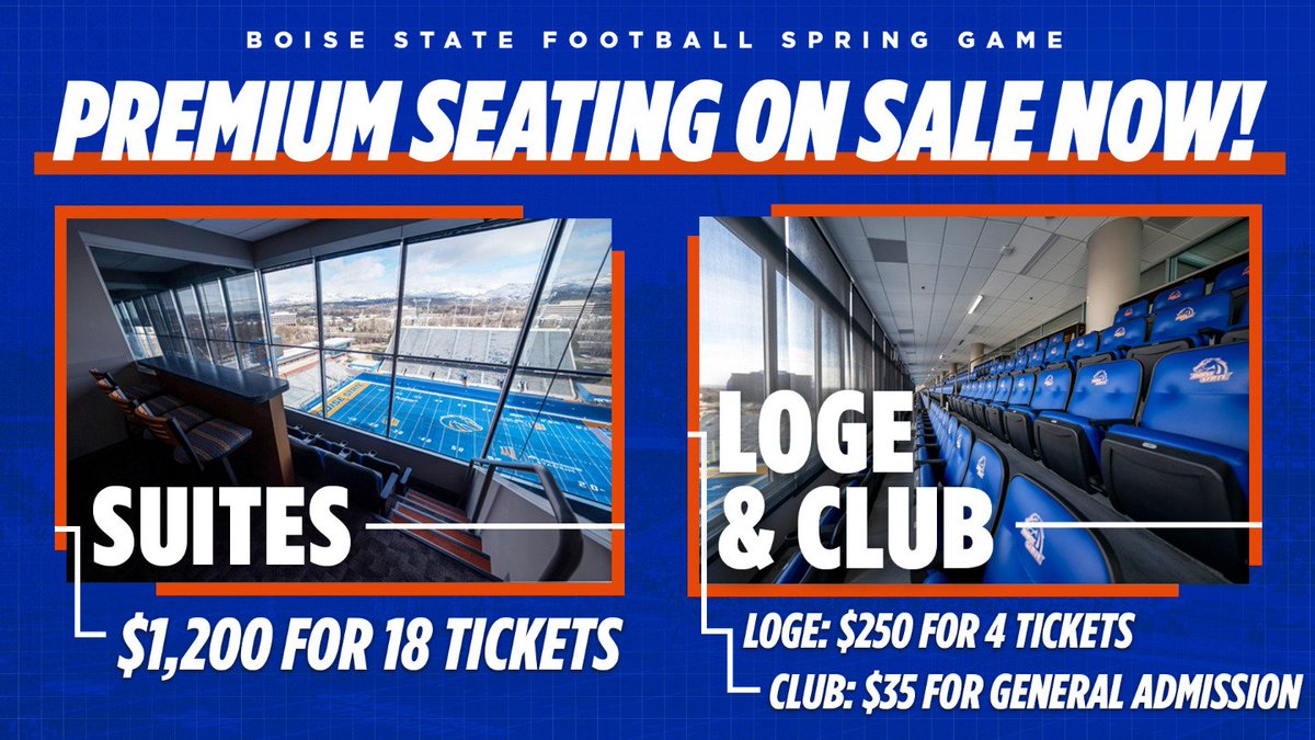 Looking to upgrade your seating for this year's @BroncoSportsFB Spring Game? Stueckle Sky Center tickets are available now! ➡️ bit.ly/SpringGameSSC #UNBRIDLED | #WhatsNext | #BleedBlue