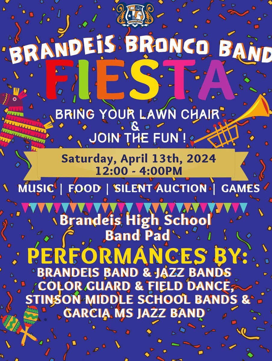 NISDBrandeis's tweet photo. Looking for a family-friendly event that offers food, fun, and live music?!?  If so, come over to Brandeis this Saturday from 12:00 pm- 4:00 pm! Bring a lawn chair!!
@geriberger08 @brandeisband https://t.co/MbfkUrFzDI